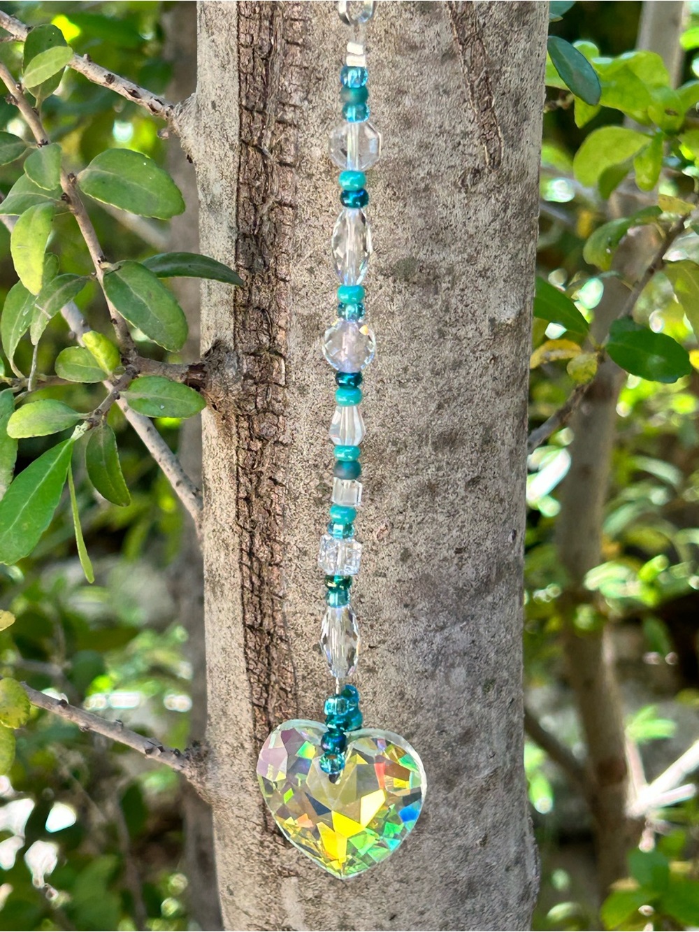 9” turquoise heart prism crystal beaded mini suncatcher sun charm decor